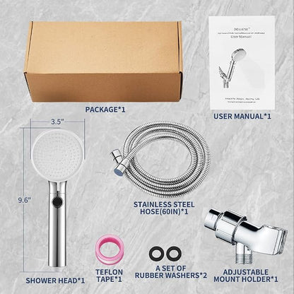 Shower Head with Handheld Shower Head with ON/Off Switch 3-Modes | High Pressure Shower Head with Hose, Chrome Finish, 60inches Hose