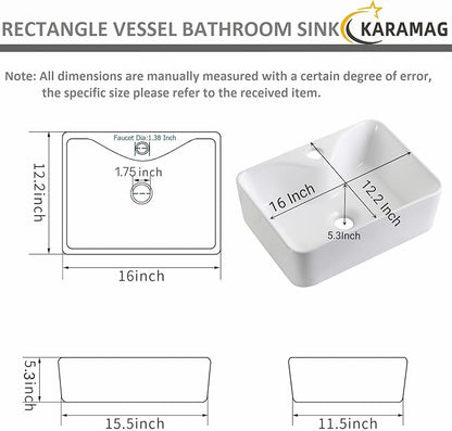 Small Vessel Sink 16"x12" Bathroom Sink Modern Above Counter Rectangular 16 Inch Bathroom Sinks With Faucet Hole White Porcelain Ceramic Tiny Bathroom Sink