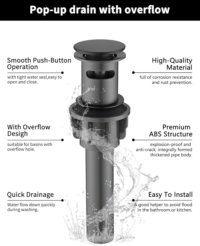Bathroom Faucet 3 Hole with Pull Out Sprayer, 8 Inch Widespread Bathroom Faucet, Magnetic Pull Out Faucet for Easy to Use, Matte Black (with Pop-up Drain)