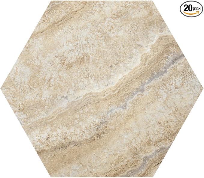 Self Adhesive Hexagon Vinyl Floor Tiles, 20 Tiles - 9" x 10.4", Floor Galore Sandstone Quartz Pattern - Peel & Stick, DIY Flooring for Kitchen, Dining Room, Bedrooms & Bathrooms by Achim Home Decor