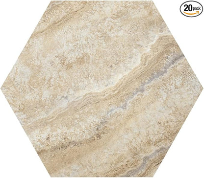 Self Adhesive Hexagon Vinyl Floor Tiles, 20 Tiles - 9" x 10.4", Floor Galore Sandstone Quartz Pattern - Peel & Stick, DIY Flooring for Kitchen, Dining Room, Bedrooms & Bathrooms by Achim Home Decor