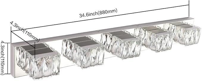 Modern Vanity Lights for Bathroom - Crystal 5 Light Bathroom Vanity Lights - Chrome LED Bath Lighting Fixtures