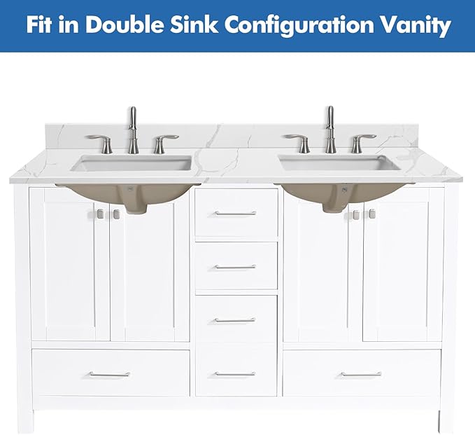 60 in.W x 22 in.D Quartz Calacatta River Vanity Top,with Undermount Double Sink Vanity Top,with Two Sidesplash & One Backsplash,8 Inch Faucet Hole Spread Bathroom Vanity Sink Countertop