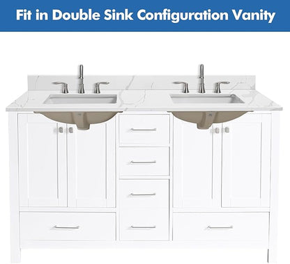 60 in.W x 22 in.D Quartz Calacatta River Vanity Top,with Undermount Double Sink Vanity Top,with Two Sidesplash & One Backsplash,8 Inch Faucet Hole Spread Bathroom Vanity Sink Countertop
