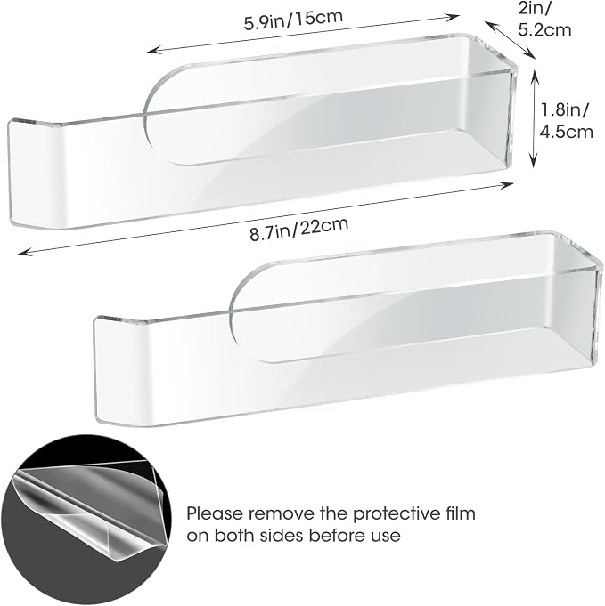 NiHome Clear Acrylic Hand Towel Rack 2-Pack, Adhesive Wall Bar, Waterproof | No Drill Install, Rustproof U-Shape Design For Bathroom Kitchen Bedroom Cabinet RV, Stick On Mount