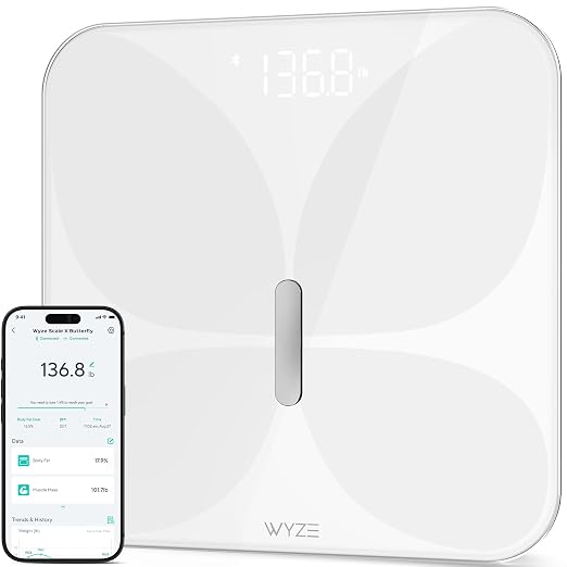 Wyze Smart Scale X Butterfly Bathroom Scale | Premium Glass, BMI Body Fat Muscle, Bluetooth App Sync, Body Composition Analyzer