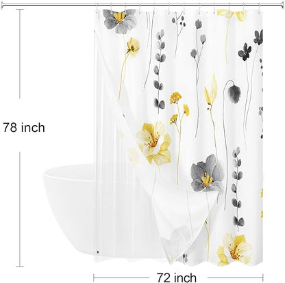 Long 3 in 1 Shower Curtain Set, 72x78 | Long 3 in 1 Shower Curtain Set, PEVA Liner Set & 12 Double Sided Steel Hooks, Waterproof Fabric Bathroom Curtain