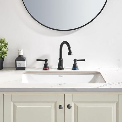 Matte Black Bathroom Faucet 3 Hole, 8-Inch Widespread Bathroom Faucet for Sink 2 Handles Vanity Restroom Faucet with Pop-Up Drain and Supply Hoses, Black