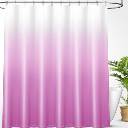 OLANLY Luxury Pink and White Ombre Shower Curtain Sets with 12 Hooks, Waterproof and Washable Decorative Shower Curtains for Bathroom, 72x72 Inches