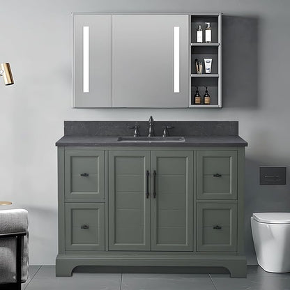 HOMEBEYOND 48 Inch Bathroom Vanity with Single Sink & Ceramic Top, Vanity Cabinet with Center Countertop Basin, Soft-Closing Doors, Backsplash, Vintage Green