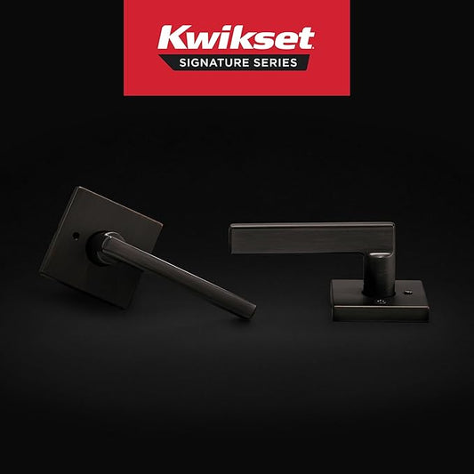 Kwikset Halifax Interior Privacy Door Handle with Lock, Door Lever For Bathroom and Bedroom, Venetian Bronze Reversible Keyless Push Button Lock Door Lever, with Microban Protection, Square Rose