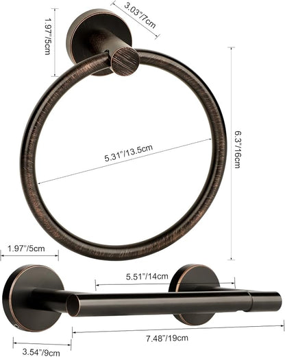 Oil Rubbed Bronze Toilet Paper Holder, Stainless Steel Towel Ring, Double Post Pivoting Toilet Paper Holder and Hand Towel Holder for Bathroom, Bathroom Hardware Accessories Set Brushed Bronze