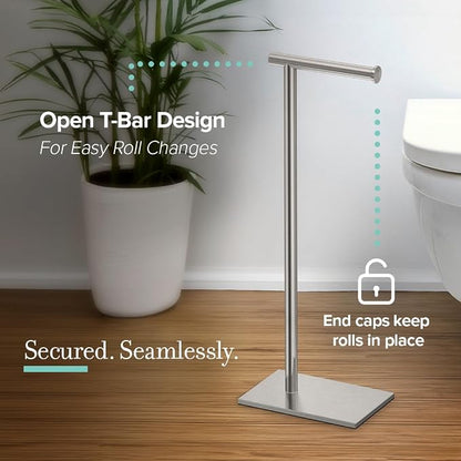 Gatco 1431C Modern Rectangle Base Freestanding Toilet Paper Holder, 21.25" Chrome with Weighted Base
