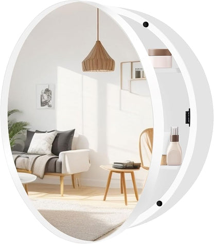 20 Inch Round Medicine Cabinet with Mirror, White Bathroom Medicine Cabinet for Wall Metal Framed, Surface Mount Only Circular Storage Cabinet with Vanity Mirror