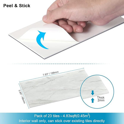 BeNice Peel and Stick Tile Backsplash Bathroom Gray White 23pcs