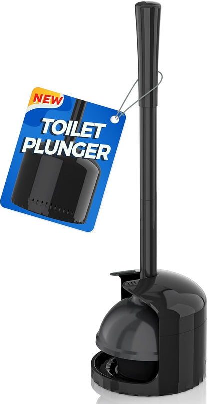 TRENTI Toilet Plunger with Holder, Plunger with Holder for 5.3-inch Toilet Drain, Plungers for Bathroom with Holder, Toilet Plunger Heavy Duty (1, Black)