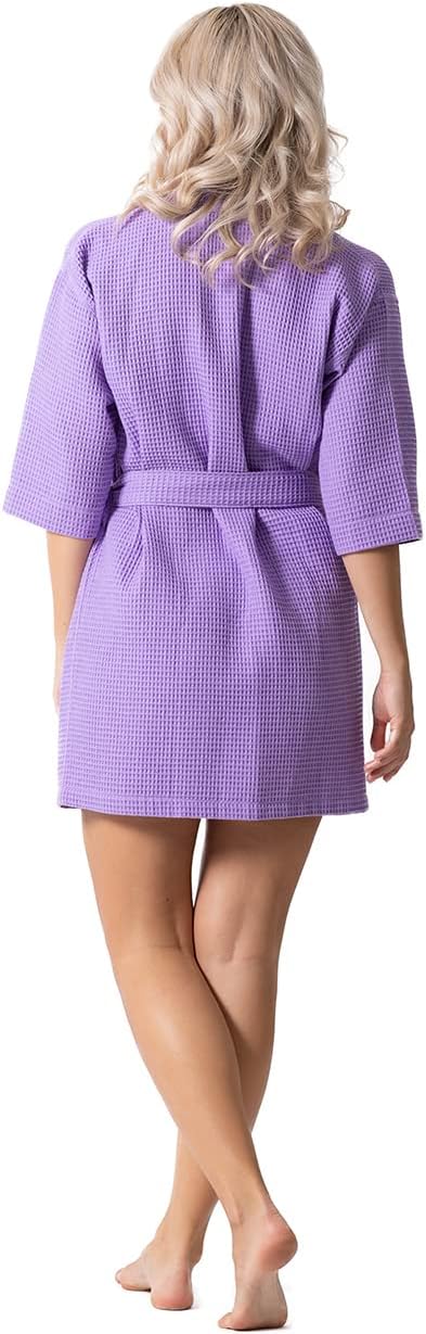 Lightweight Waffle Knit Bath, Spa & Bridesmaids Kimono Short Robes for Women - Quick Dry & Soft