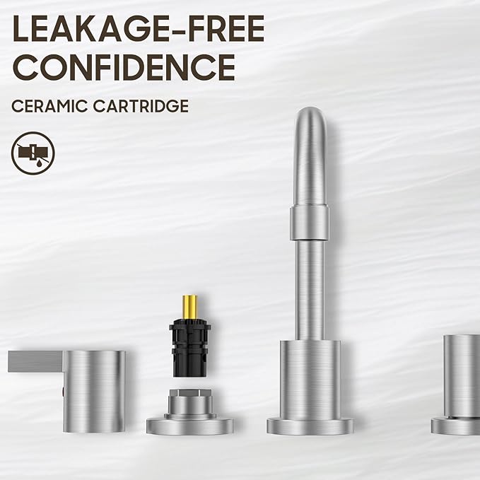 Widespread 8 Inch Lead-Free Brushed Nickel Stain-Resistant Bathroom Faucet(Stainless Steel), 2 Handle 3 Hole Swivel Spout RV Bathroom Vanity Sink Faucet with Metal Drain & Supply line, BF03042-K01-GBN