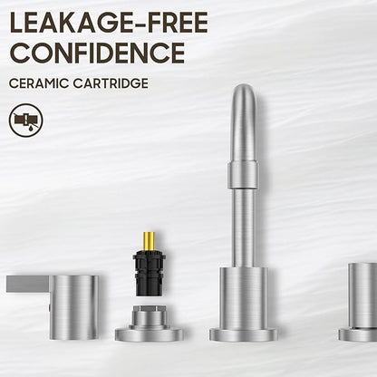 Widespread 8 Inch Lead-Free Brushed Nickel Stain-Resistant Bathroom Faucet(Stainless Steel), 2 Handle 3 Hole Swivel Spout RV Bathroom Vanity Sink Faucet with Metal Drain & Supply line, BF03042-K01-GBN