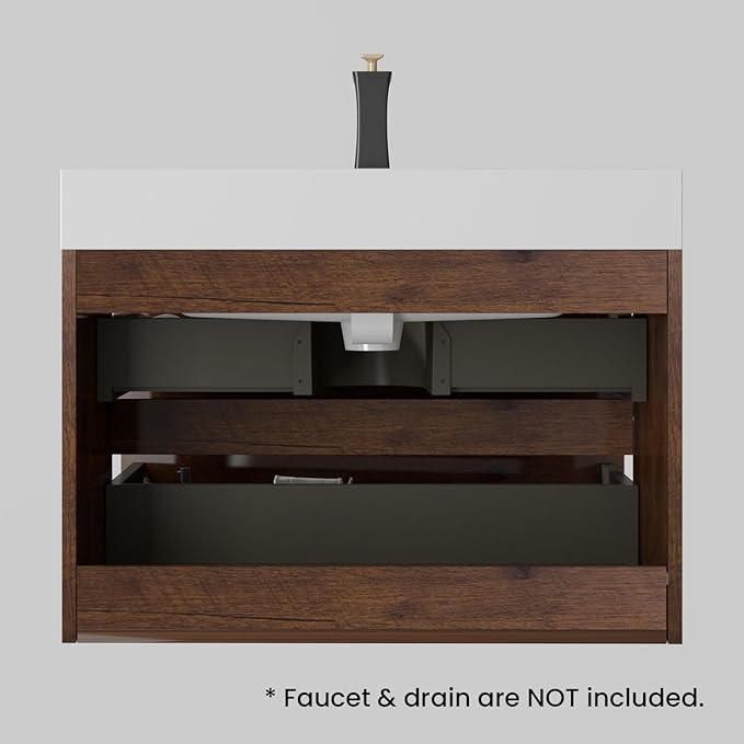 30" Floating Bathroom Vanity with Sink, Modern Bathroom Cabinet with Top and Soft Close Drawers, Spacious Storage for Small Space, Walnut - Lavanda Collection