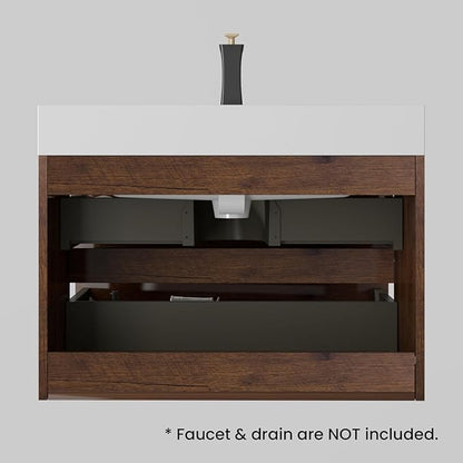 30" Floating Bathroom Vanity with Sink, Modern Bathroom Cabinet with Top and Soft Close Drawers, Spacious Storage for Small Space, Walnut - Lavanda Collection