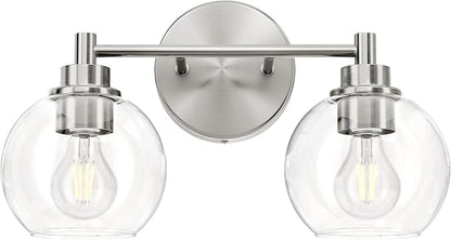 VONLUCE 2 Light Bathroom Vanity Light Fixtures, Brushed Nickel Finish | Globe Glass Shades, E26 Sockets, Easy to install, ETL Certificated, Vanity Lights for Bedroom Hallway Living Room