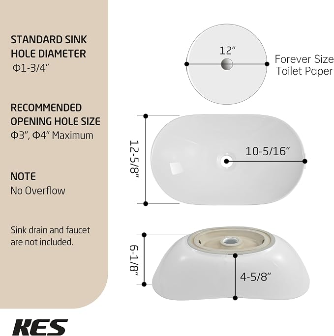 KES 20" x 13" Oval Vessel Sink for Bathroom Vanity Countertop, Glossy White Ceramic Bathroom Sink Bowl Above Counter, Boat Shape, Modern Look, Crafted to Endure, BVS139