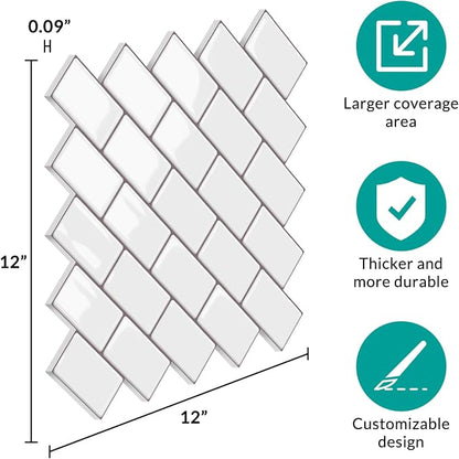 Joysticky 10-Sheet Peel and Stick Backsplash, 12" * 12" Crystal Texture Stick on Tiles Backsplash for Kitchen & Bathroom，Thicker Design Peel and Stick Wall Tiles（Warm White）
