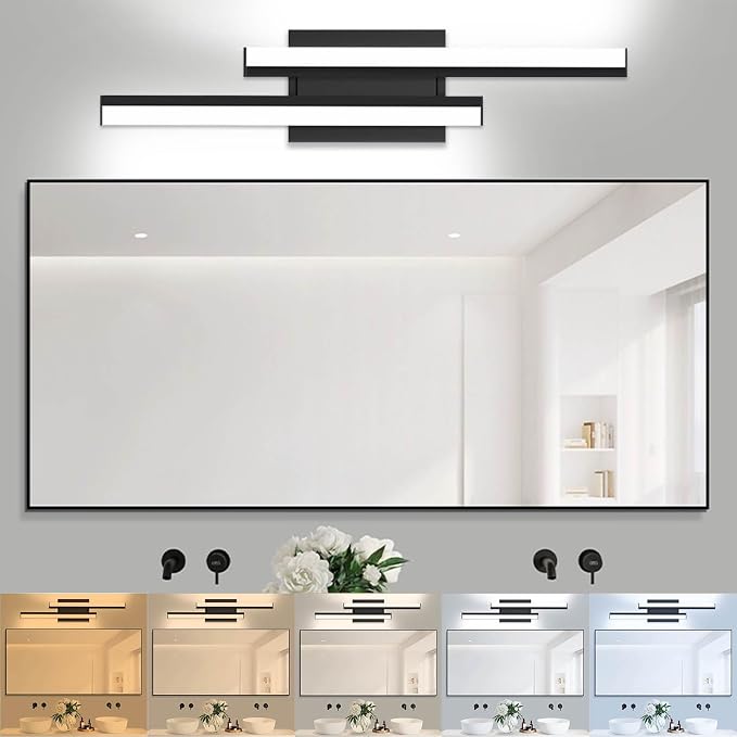Bathroom Light Fixture Over Mirror 5CCT LED Retractable Vanity Light Bar | 24 Inch Modern Dimmable Black Bathroom Lamp IP44 25W 2200LM - Wall Light Fixture ETL Certified (1 Pack)