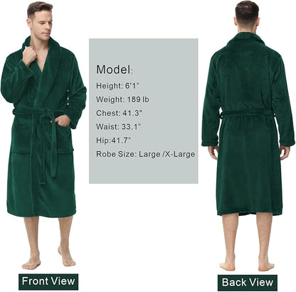Yurhap Mens Fleece Robe, Soft Plush Robe for Men, Fluffy Bathrobe with Belt & 2 Pockets