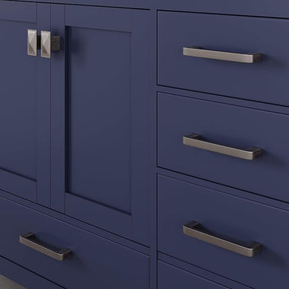 Aberdeen 96 in. Blue Double Sink Bath Vanity with Carrara Quartz Top and Undermount Porcelain Sinks