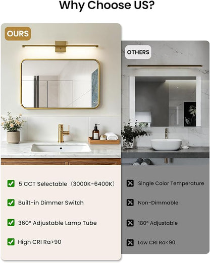Epinl Gold Vanity Light for Bathroom, 32 inch 5CCT Dimmable Bathroom Lighting Fixture Over Mirror, Modern Brush Gold LED Vanity Lights, 360° Rotatable Bathroom Lights