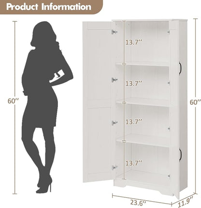Garvee Kitchen Pantry Cabinet, Freestanding White Pantry Storage Cabinet, 60 in Cupboard, Tall Bathroom Storage Cabinet with 2 Doors and Adjustable Shelves, for Dining Room, Living Room, White | Kitchen Storage Cabinet with 2 Doors & Adjustable Shelves...