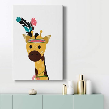 Renditions Gallery Canvas Animal Wall Art Decorations Paintings & Prints Yellow Traditional Baby Giraffe Animated Canvas Wall Hanging for Bedroom Living Room Office Kitchen - 32"x48" LT02