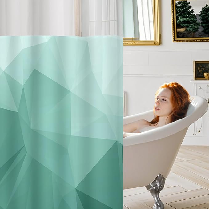 No Hook Shower Curtain with Snap in Liner Set, Teal, 71x74 | Waterproof Fabric for Bathroom, Modern Hotel Style Ombre Design, Mesh Top Window, Machine Washable, Quick Install