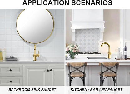 Brushed Gold Single Handle Bathroom Faucet, Single Hole Vanity Faucet | Bathroom Sink Faucet with Pop Up Drain & 6 Inch Deck Plate, Lead-Free cUPC & NSF Certified, 1 Handle Faucet for Vanity RV Bar