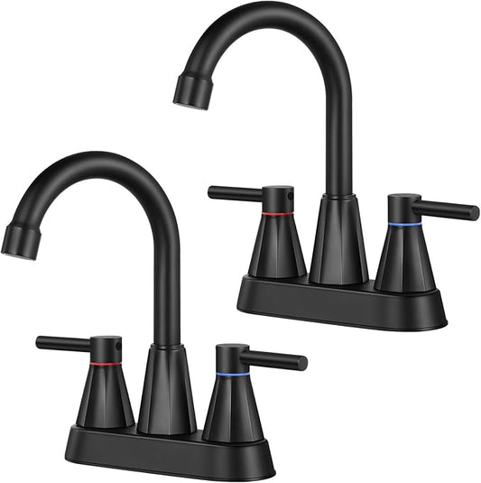 4 inches Bathroom Faucet for 3 Hole,2-Handle Matte Black Bathroom Sink Faucets with Pop Up Drain (2 Pack)