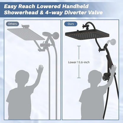 Hibbent 5-Mode 13" Shower head, 4-Mode Handheld Spray Oil-Rubbed Bronze | cUPC Certified High Pressure Rain Showerhead Combo, All Metal 4-way Diverter Extension Arm & Handheld Spray, 71'' Hose
