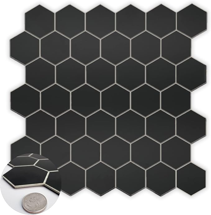 10-Sheet Hexagon Peel and Stick Backsplash, 11.42" x 11.42" Black Honeycomb Self-Adhesive Marble Mosaic Wall Tile, Waterproof Stick on Backsplash Tiles for Kitchen Bathroom Shower