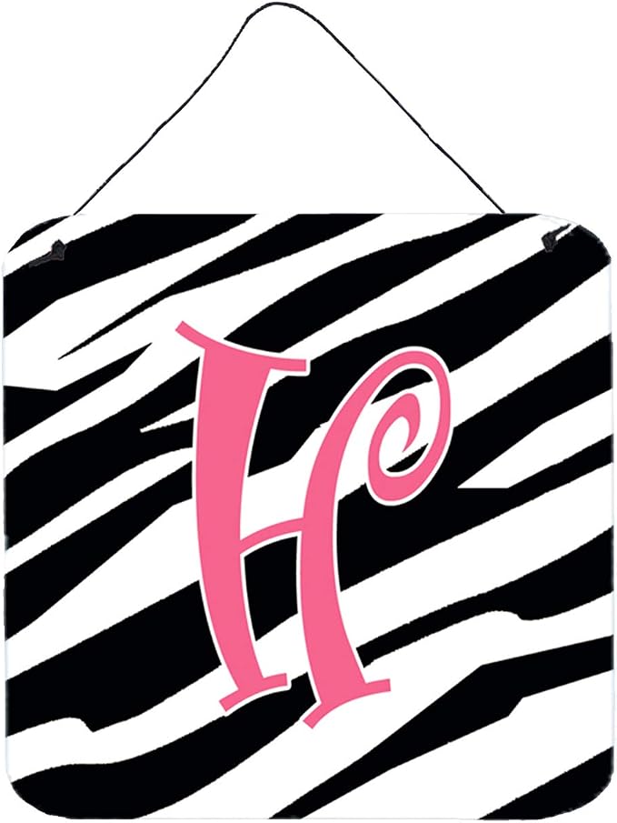 Caroline's Treasures CJ1037-HDS66 Letter H Initial Zebra Stripe and Pink Wall or Door Hanging Prints Aluminum Metal Sign Kitchen Wall Bar Bathroom Plaque Home Decor, 6x6, Multicolor