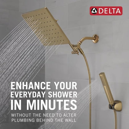 Delta Faucet 10-inch Raincan Shower Head and Hand Held Shower Combo, Gold Square Shower Head, Rainfall Shower Head, Hand Shower, High Pressure Shower, 1.75 GPM Flow Rate, Champagne Bronze 75527-CZ