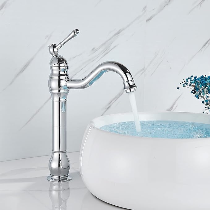 Vintage Bathroom Faucet, 360° Swivel Sink, Cold Hot Mixer Vanity Tap, Single Handle High, Gold(Chrome)