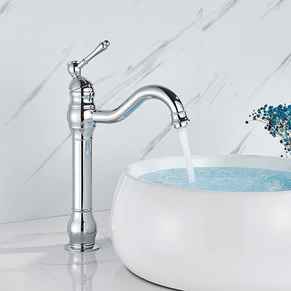 Vintage Bathroom Faucet, 360° Swivel Sink, Cold Hot Mixer Vanity Tap, Single Handle High, Gold(Chrome)