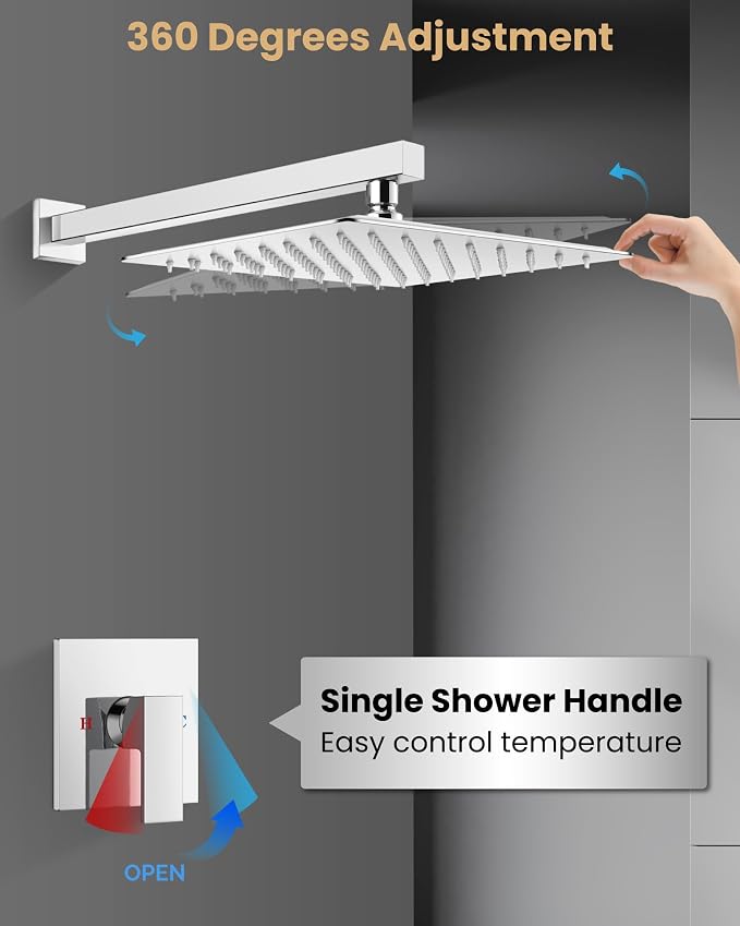 Airuida 10 Inch Chrome Polish Shower Faucet Set,Shower Valve Kit | Rainfall Shower Head and Handle Set,Female Thread Rough-in Valve Shower Kit,Single Function Shower System