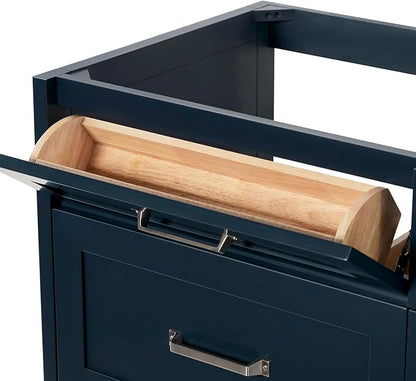ARIEL Monroe 66-inch Bathroom Vanity with Sink,Solid Wood, 1.5-inch Carrara White Quartz Countertop & Backsplash, Double Oval Porcelain Sink, 9 Dovetail Drawers, Brushed Nickel, Midnight Blue