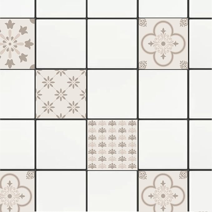 CHGCRAFT 36PCS Pastel Floral Tile Stickers Geometric Peel and Stick Wall Stickers Waterproof Self Adhesive Stick on Tile Decals for Kitchen Bathroom Wall Art Decor, 4x4 Inches