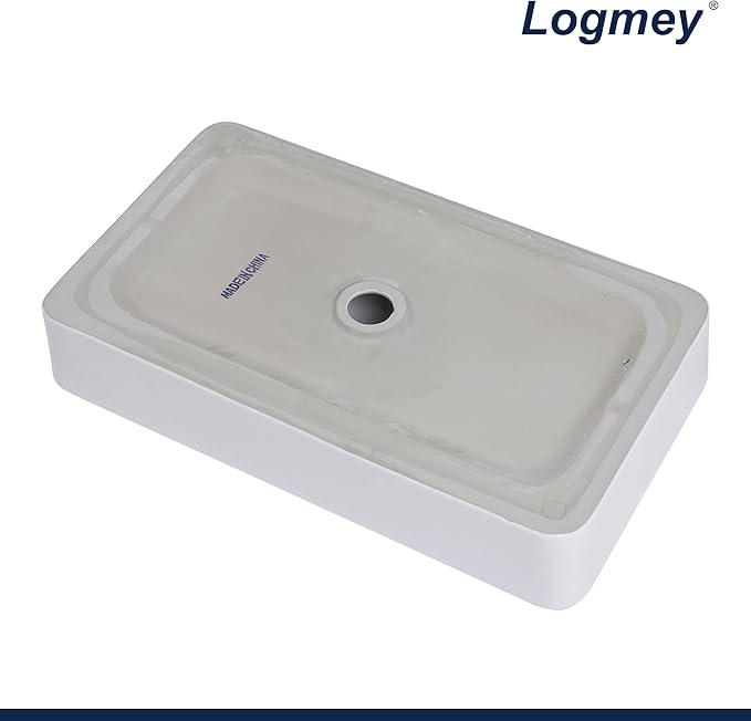 Logmey 24" Bathroom Sink Dorp in 24x14 Large White Vessel Sink for Bathroom Porcelain Rectangule Ceramic Modern Countertop Above Counter Bathroom Vanity Sink Art Basin