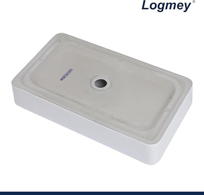 Logmey 24" Bathroom Sink Dorp in 24x14 Large White Vessel Sink for Bathroom Porcelain Rectangule Ceramic Modern Countertop Above Counter Bathroom Vanity Sink Art Basin