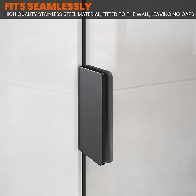 Shower Panel, 24"×78" Shower Glass Screen for Open Walk-in Bathroom, 5/16" (8mm) Clear Tempered Glass, Fixed Hinged Framless Shower Door，Matte Black