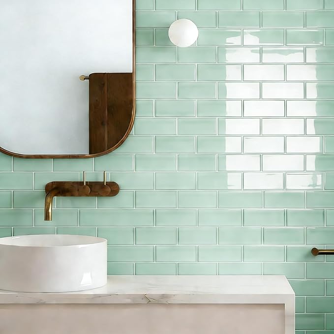 Art3d Seaglass Subway Design Peel and Stick Backsplash, 10-Pack, Aqua Green | 12 x 12 Inch, Water Resistant, Durable, Easy to Installation, Coastal Style, for Modern Home Decor, Kitchen, Home Improvement